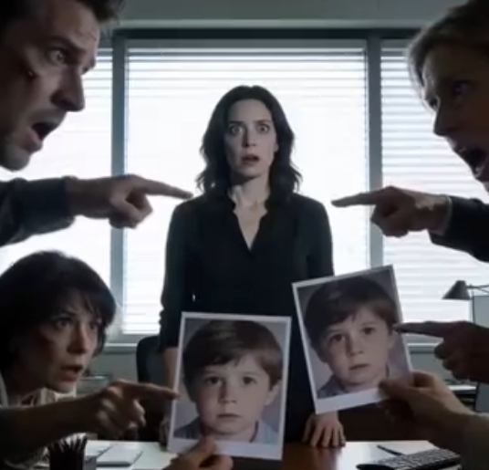 Min exmans familj stormade rakt in på mitt kontor och skrek: “Var är våra barnbarn? Sluta gömma dem!”.Jag stelnade när de tryckte fotografier framför mig och kallade dem “mina barn”.Men under fem års äktenskap hade jag aldrig fått ett barn.Mitt hjärta började rusa… för i den stunden började en fruktansvärd hemlighet komma upp till ytan.