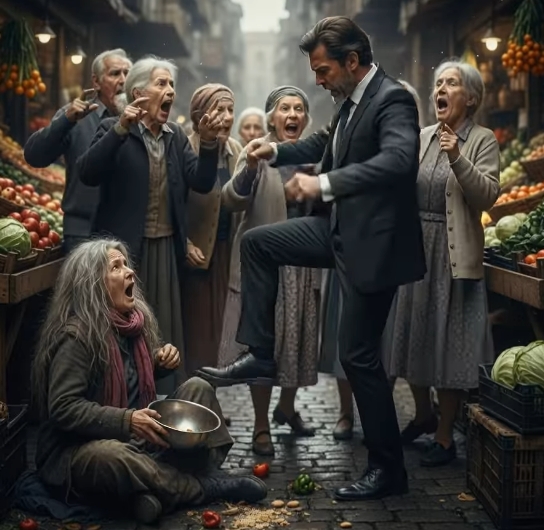 Un milionario prese a calci una mendicante al mercato, senza sapere che fosse la madre perduta che aveva cercato per tutta la vita…