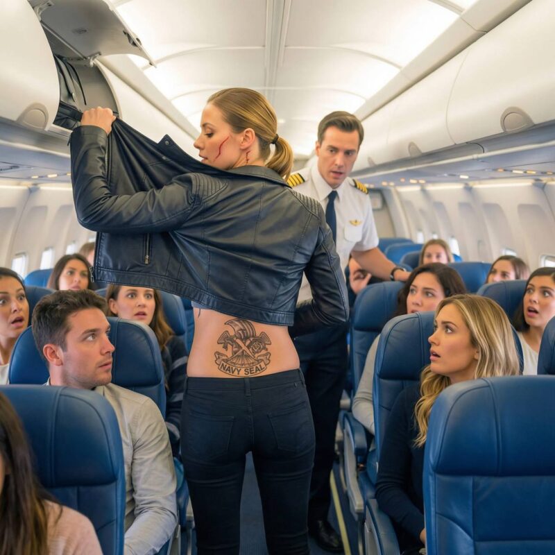 ”Hon Tvingades Bort Från Första Klass — Tills Piloten Fick Syn På SEAL-Tatueringen På Hennes Rygg… och Frös Till”…