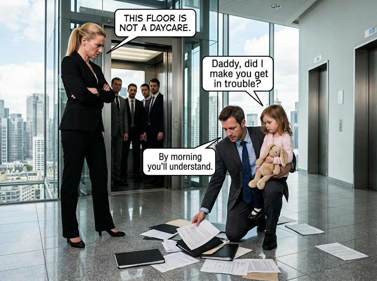 “This Floor Is Not a Daycare,” the CEO Said in Front of the Feverish Little Girl, Then Fired Her Father for Bringing a Warning File to the Executive Floor… But at 7:45 the Next Morning, the Man She Threw Out Walked Back Into the Boardroom With a Title No One Had Been Told About